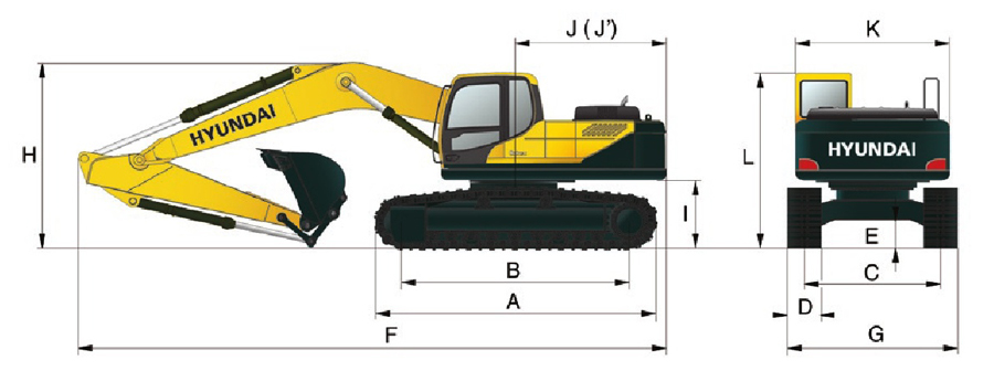现代挖掘机R350LVS外形尺寸